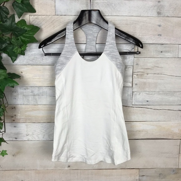Lululemon White Gray Racerback Built In Tank Top Shirt 4 - Picture 1 of 4